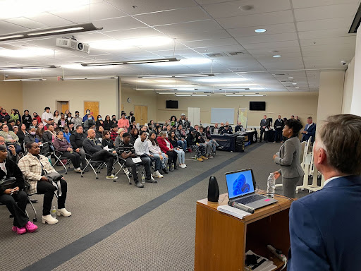 Lasha R. Bayden, Acting U.S. Marshal for the Eastern District of California address student participants at the District Attorney's Youth Academy. Photo from the District Attorney's Youth Academy and shared by Raquel Hernandez.