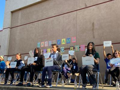 Matusuyama Elementary School spellers compete in the the final round of the spelling bee on Jan. 26, 2023. Photo by Kaili Jiang, JFK High School.