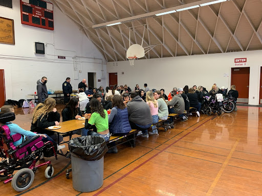 SPED students, student aides, members of the Galt Youth Commission, Galt High leadership students and Galt police officers all gather to enjoy a friendly lunch together in the school cafeteria.