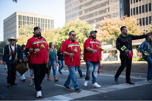California assembly member James C. Ramos is joined by others at the 2024 Inaugural National Native American Heritage Month Parade. (Photo 
