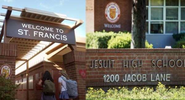 In October, Jesuit High announced that it would begin accepting girls in the fall of 2027. // photo illustration by Angelyn Gonzales from photos on the Jesuit and St. Francis websites