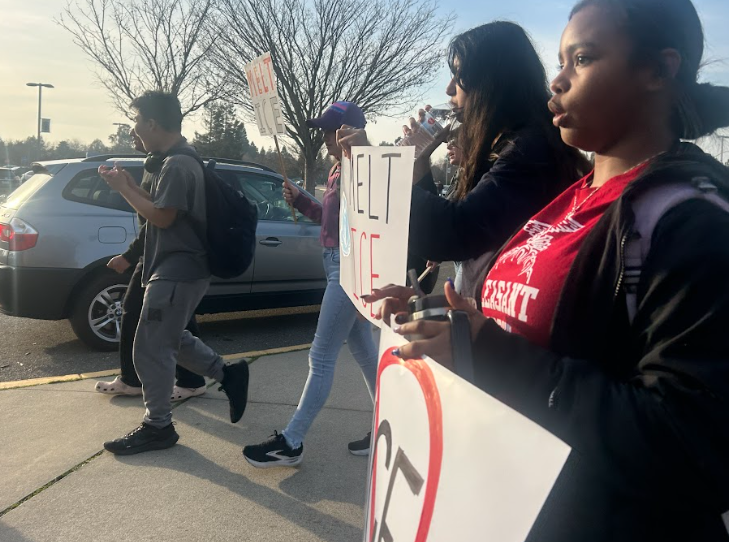 Pleasant Grove High students march just off campus during the anti-ICE protests on Jan. 30.